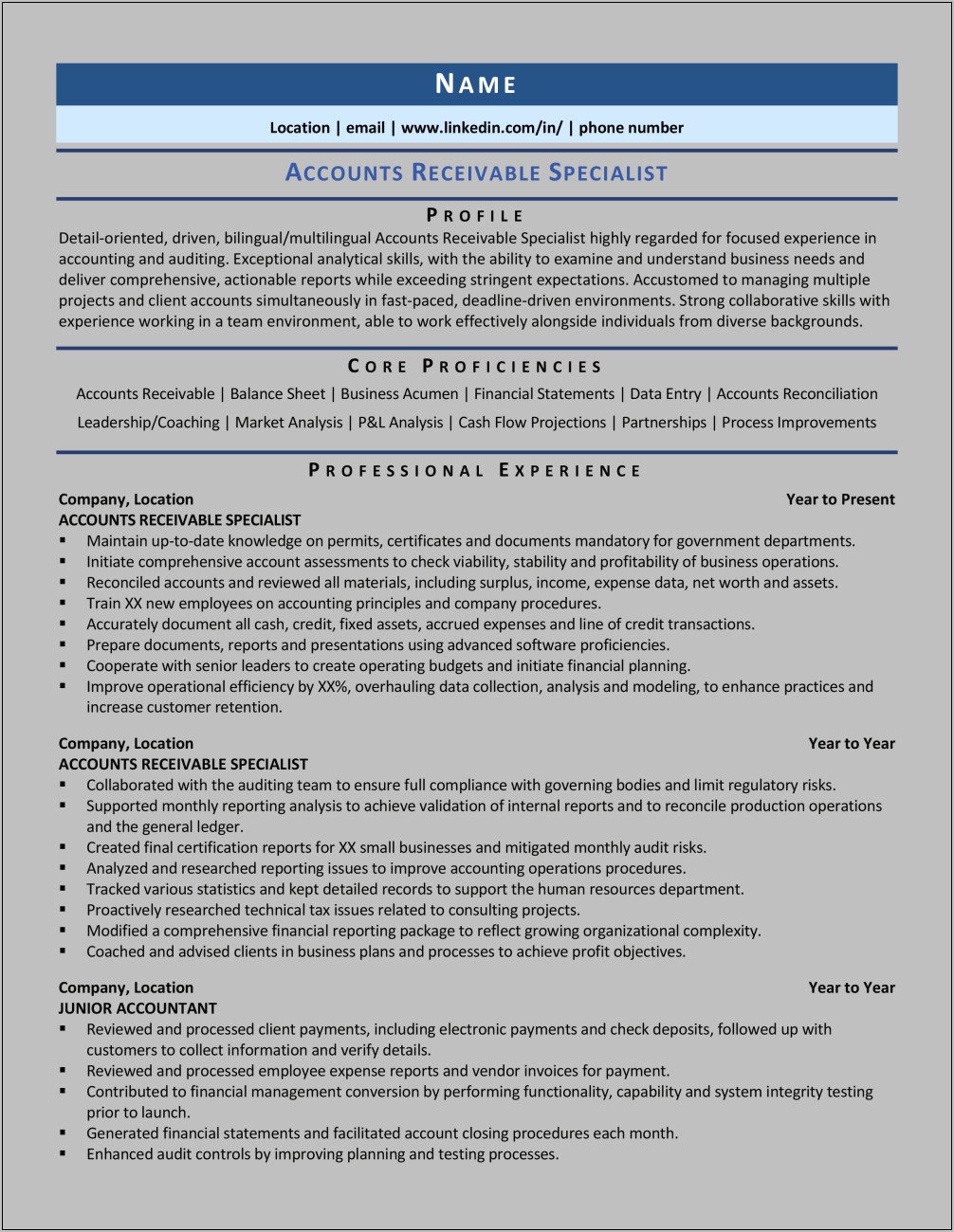 Accounts Receivable Resume Related Skills Gaap