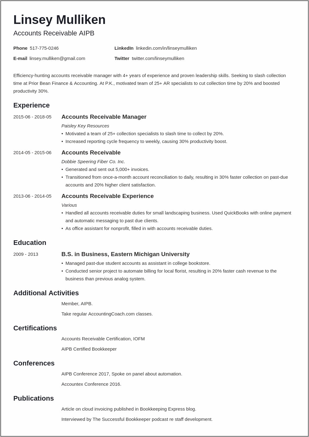 Accounts Receivable Resume Samples Free