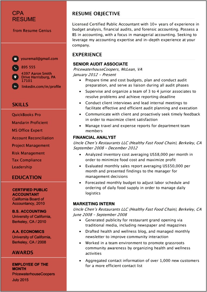 Achievement Example In Resume For Accountant Position