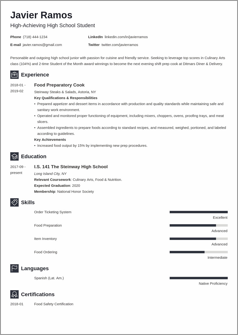 Achievement Examples For High School Resume