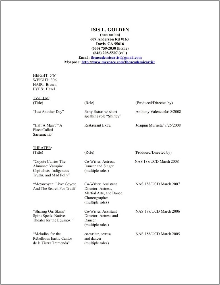 Acting Resume If You Have No Experience