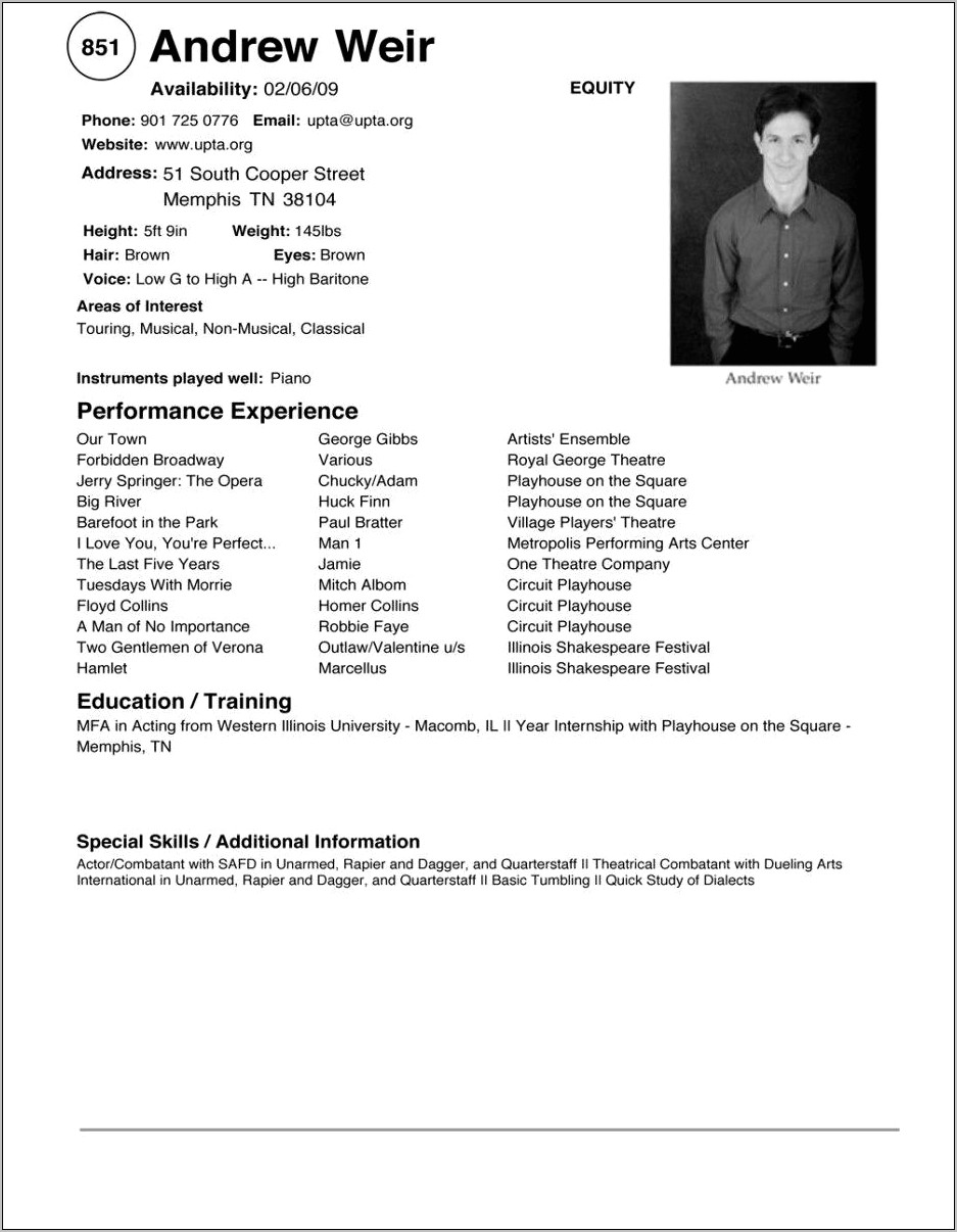 Acting Resume Special Skills Teen