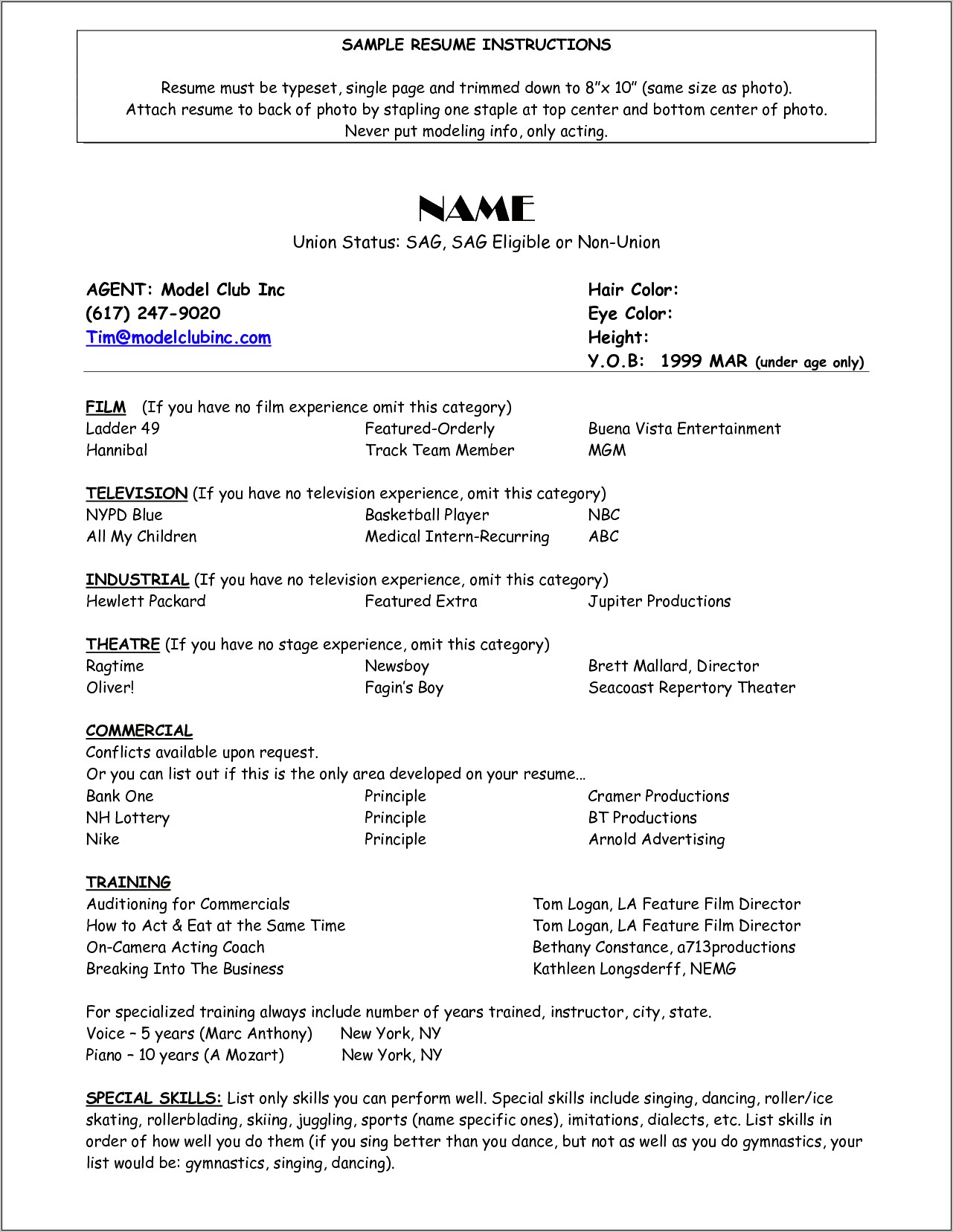 Acting Resume With No Experience Or Training