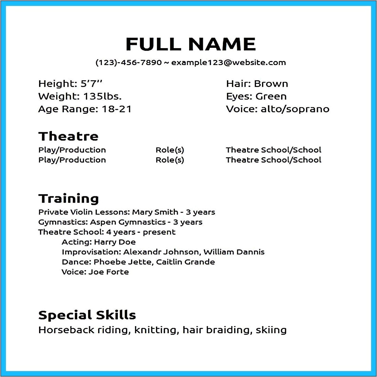 Acting Resume With No Experience Template