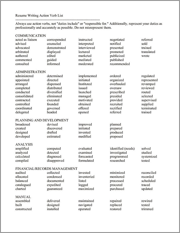 Action Words To Include In Resume