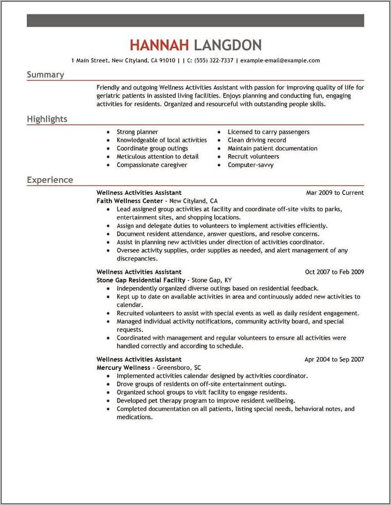 Activities To Put On Resume Examples