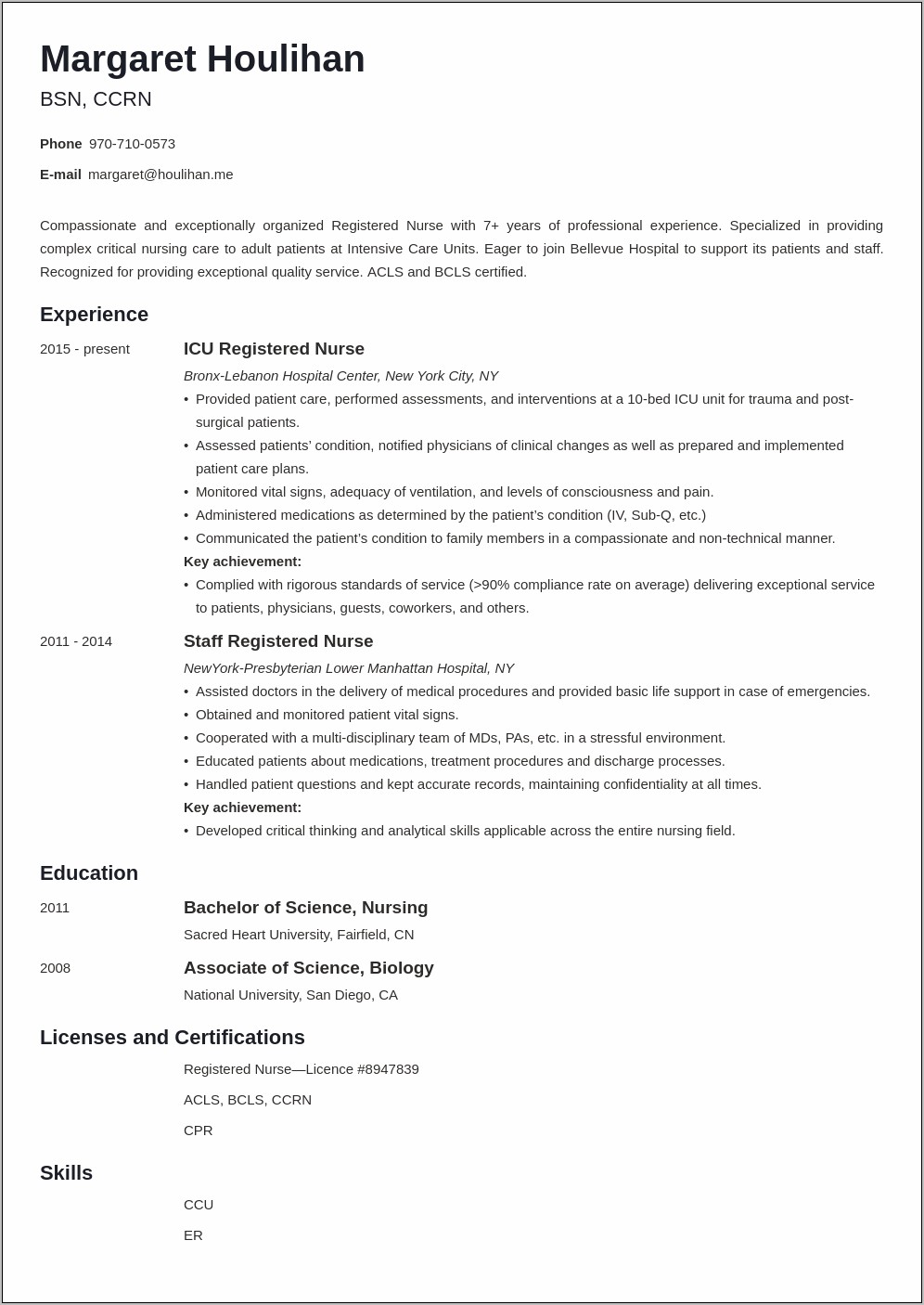 Acute Care Nurse Job Description Resume