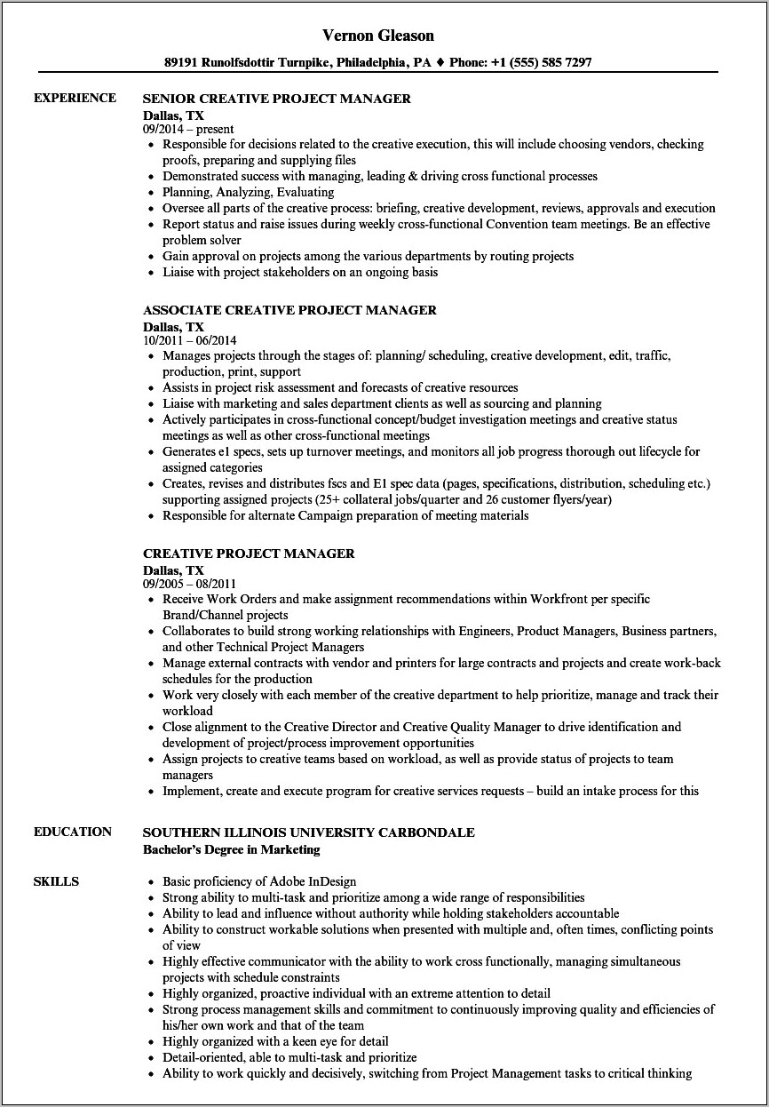 Ad Agency Project Management Resume Bullets