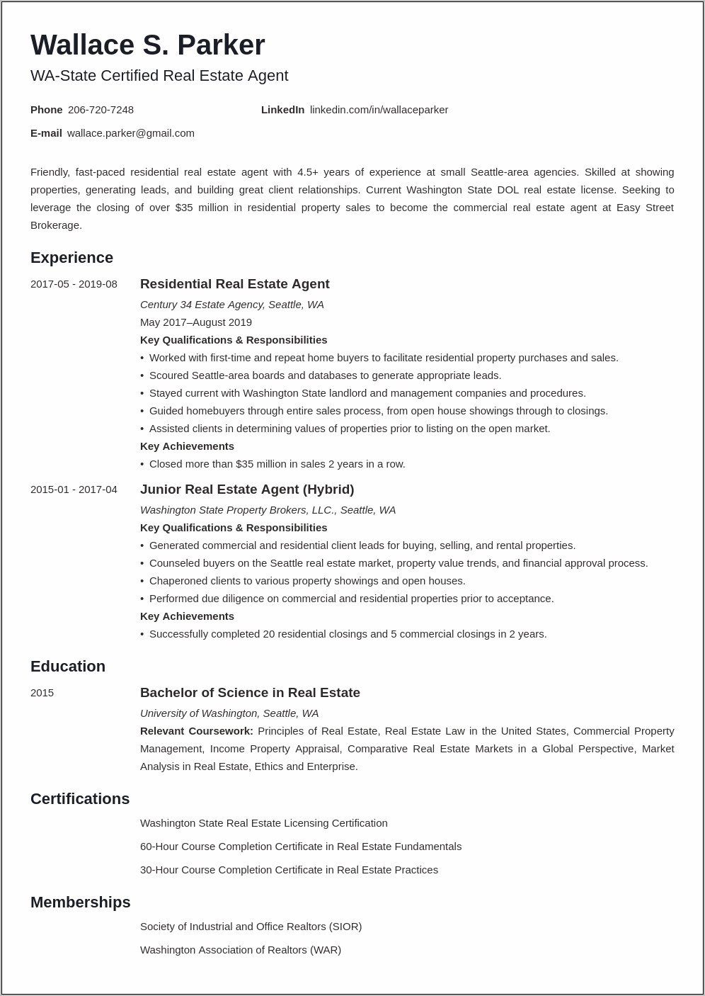 Add Real Estate Agent To A Resumes Experience