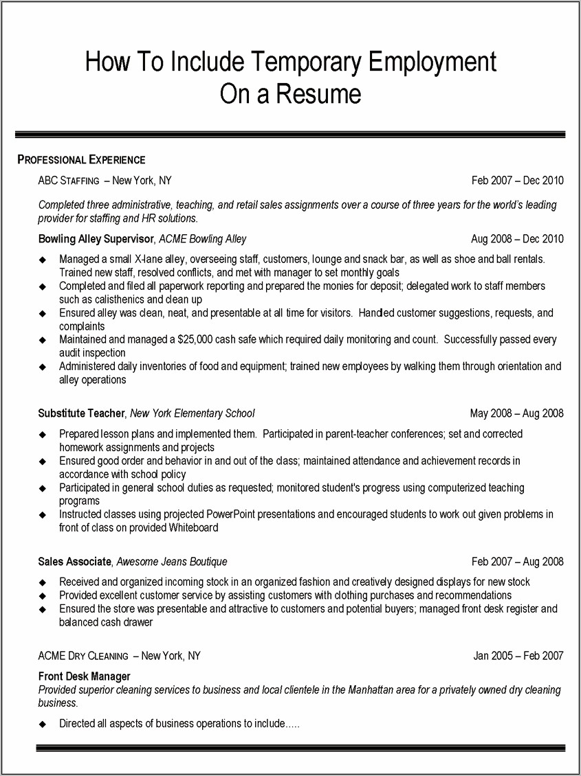 Adding A Job From An Agency To Resume
