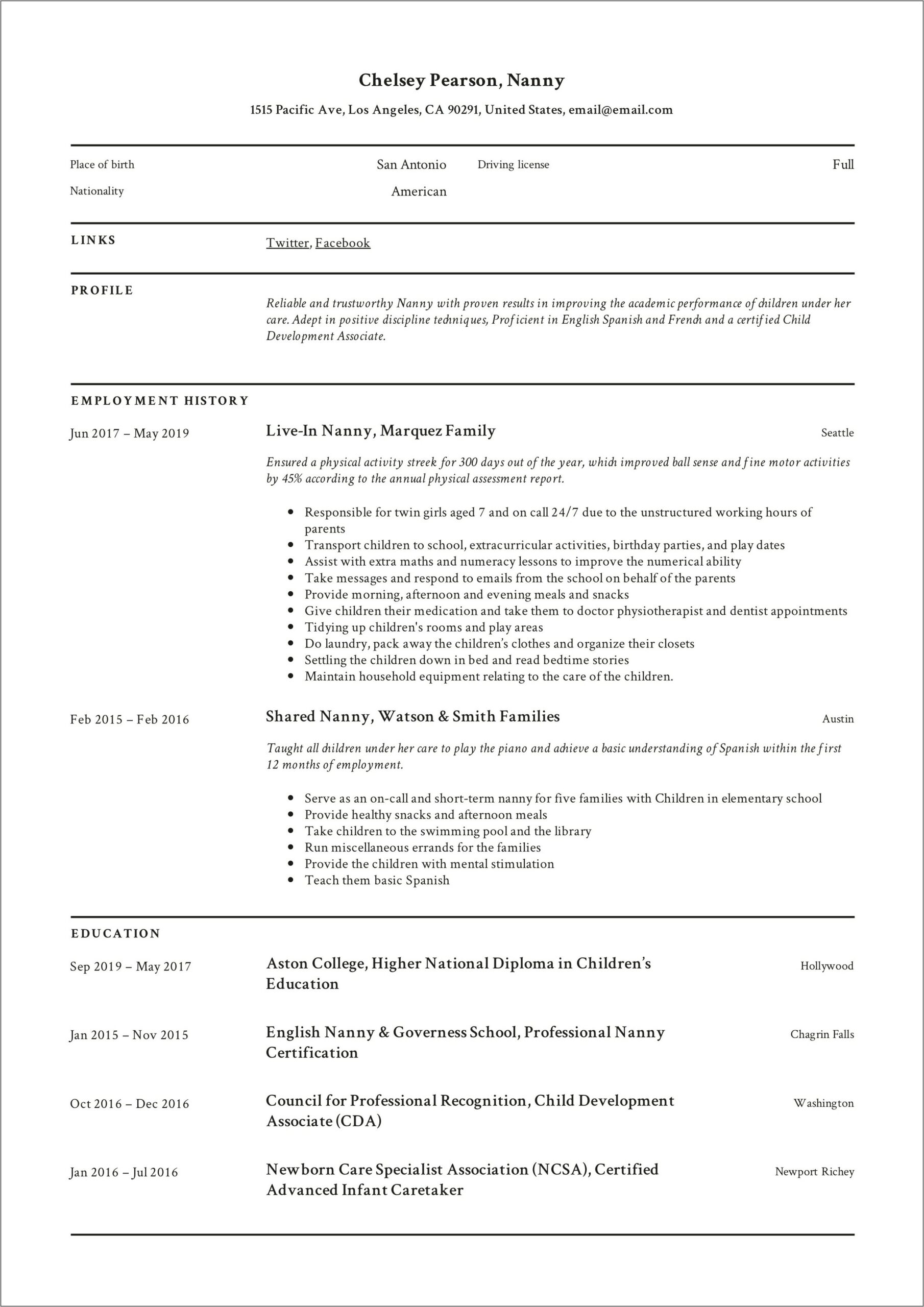 Adding Nannying Experience On A Resume
