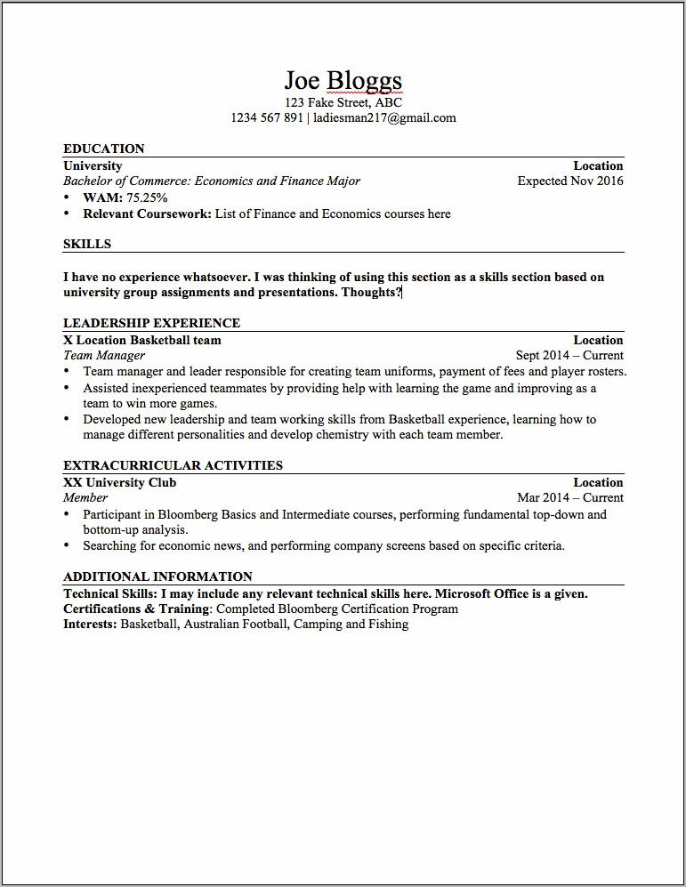 Additional Experience At Top Or Bottom Of Resume