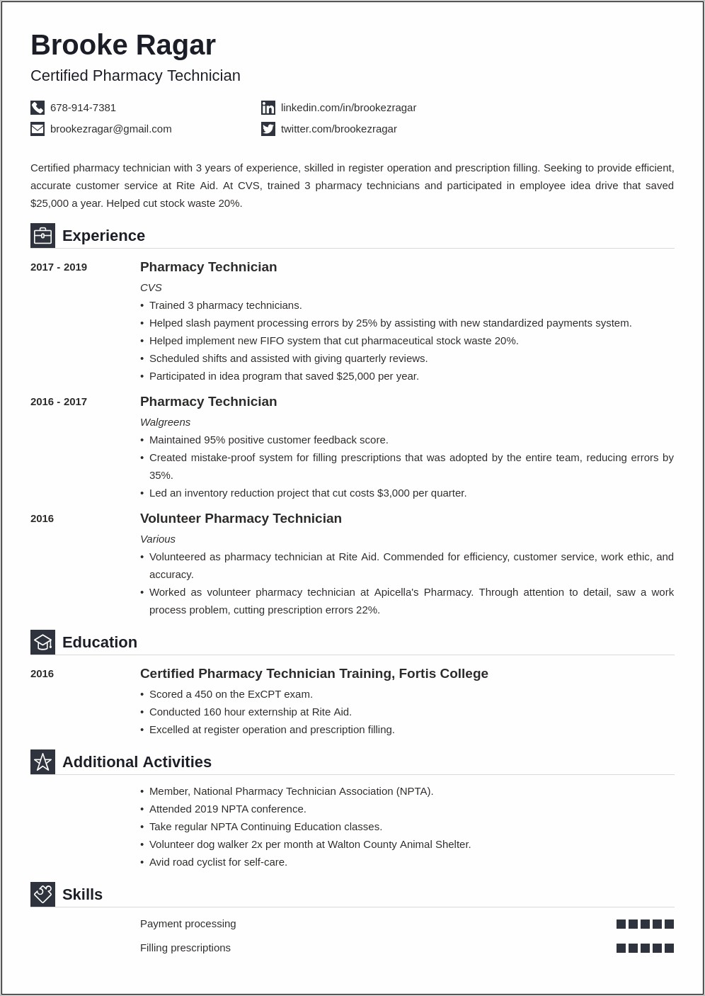 Additional Skills Examples Of A Pharmacy Technician Resume