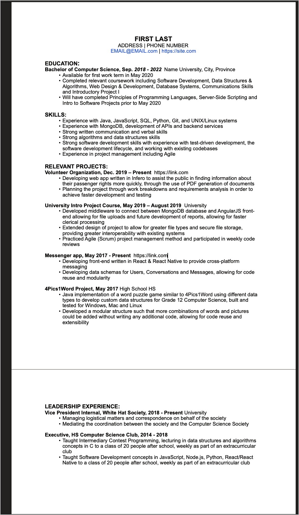 Additional Skills For Resume Computer Science