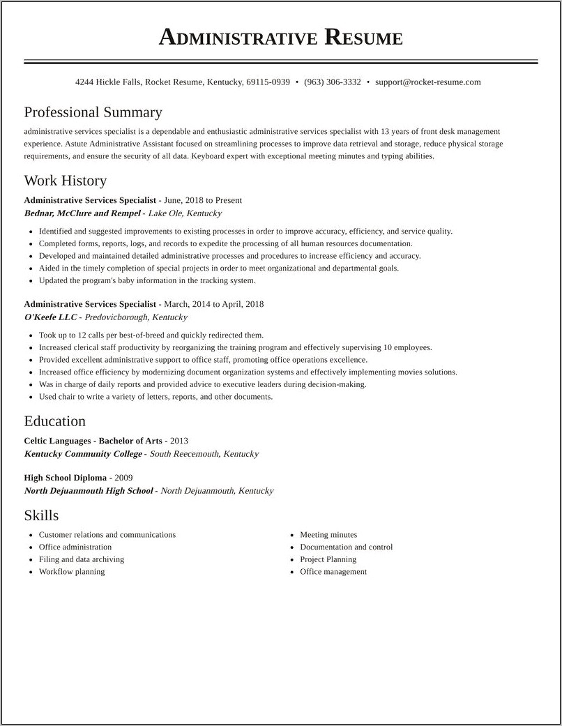 Administration And Program Management Specialist Resume
