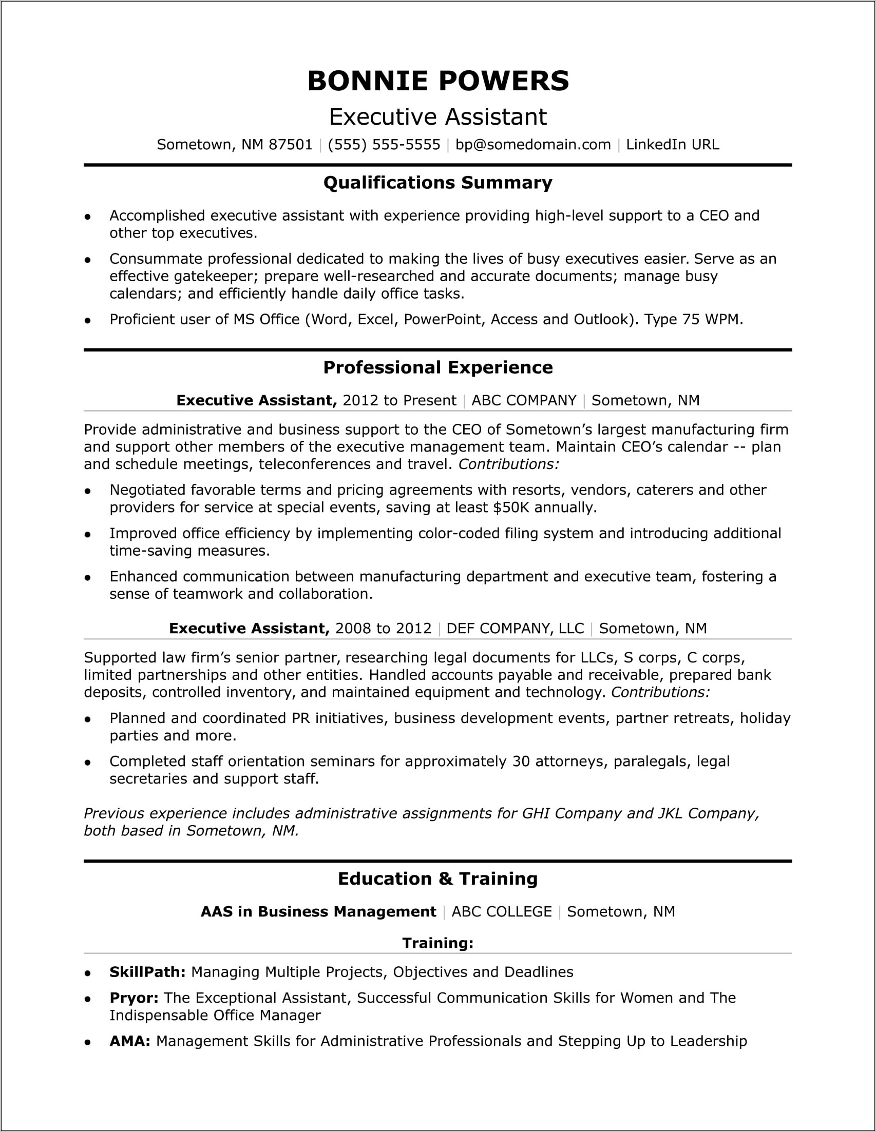 Administrative Assistant Resume In Word Format