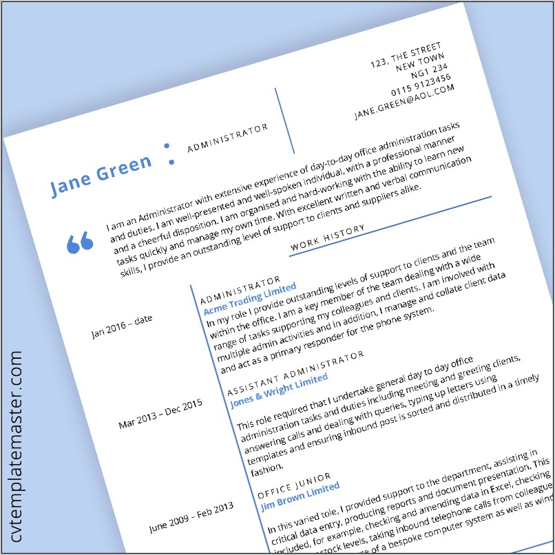 Administrative Assistant Resume Template Microsoft Word Free Download