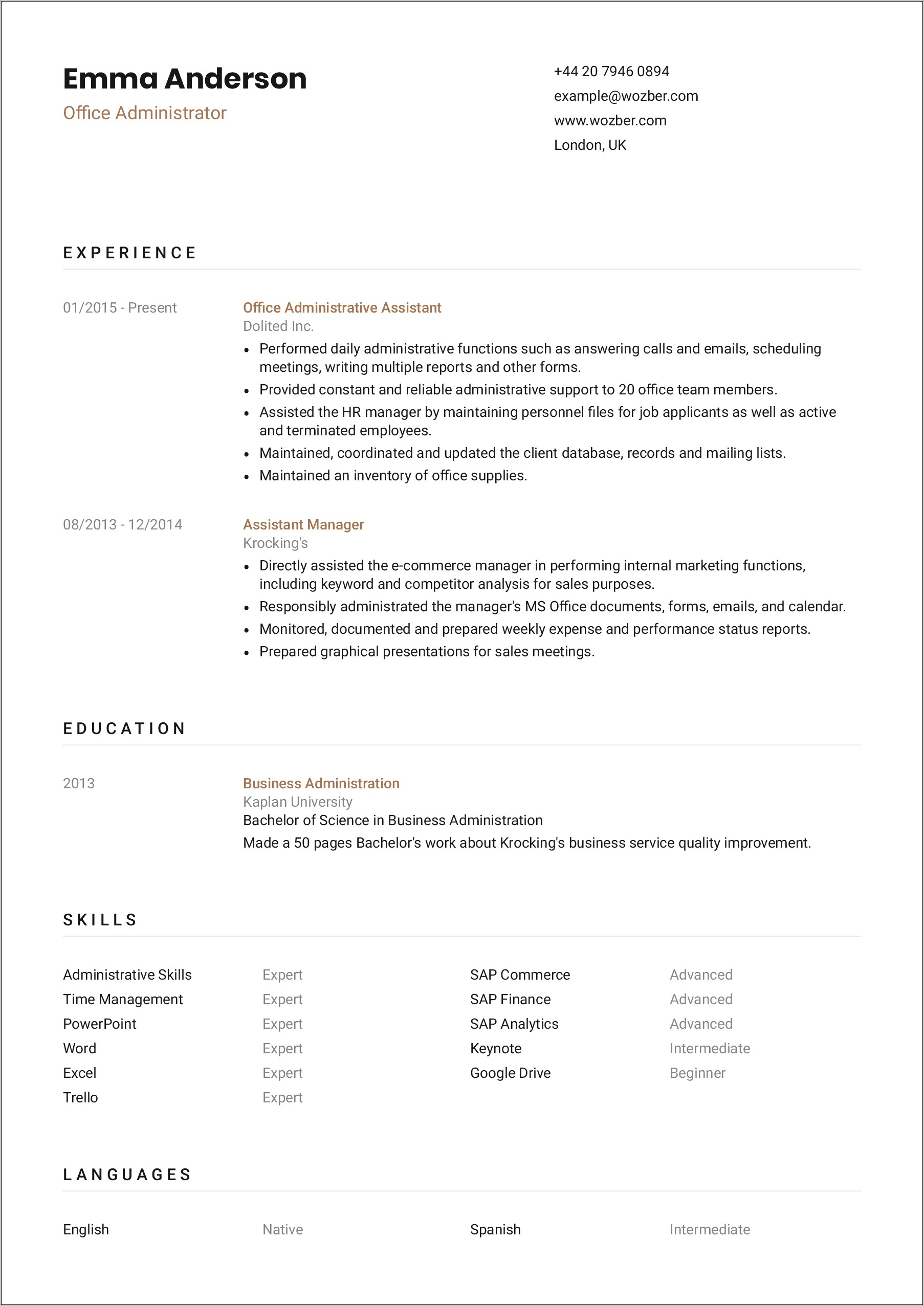 Administrative Assistant Sample Performance Summary Resume
