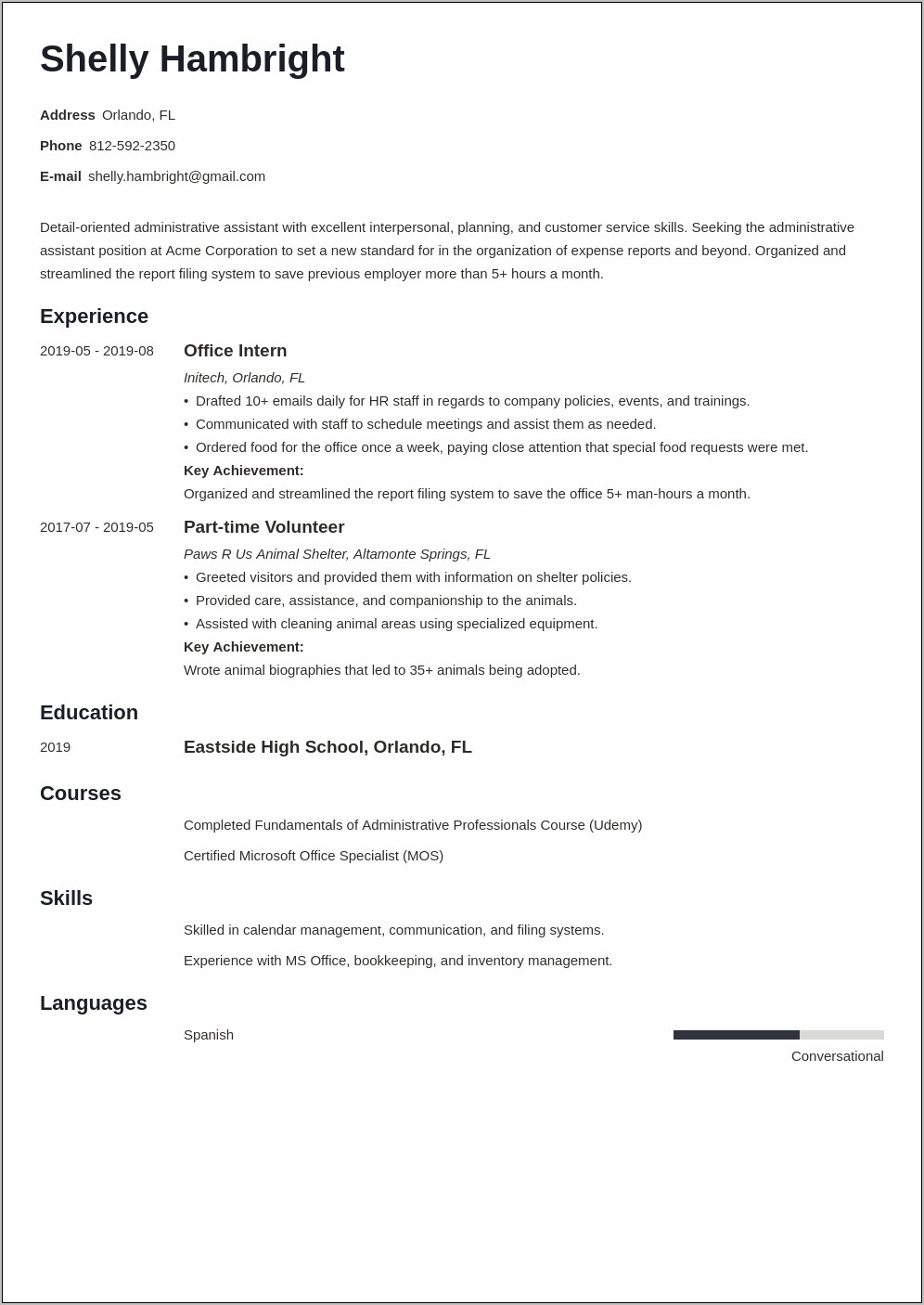 Administrative Assistant Sample Resume Education
