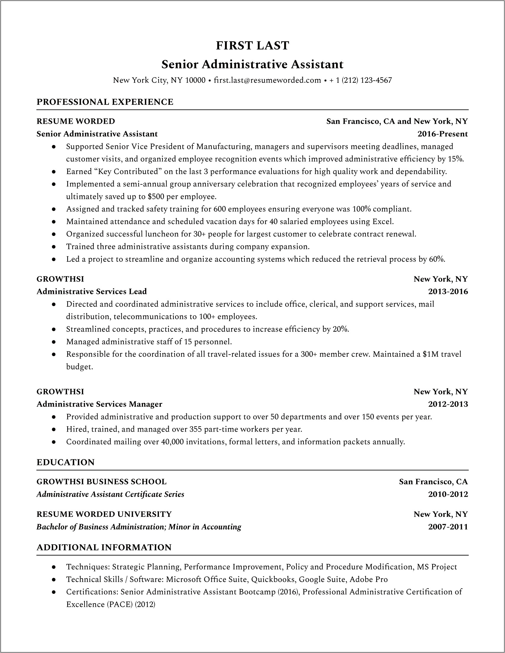 Administrative Assistant Summary Resume Examples