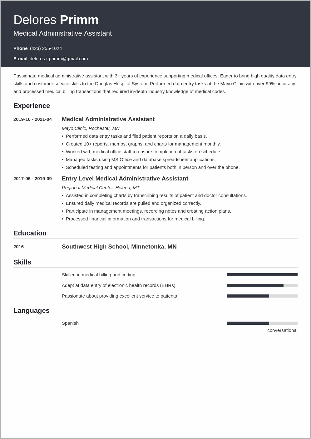 Administrative Medical Assistant Job Description Resume