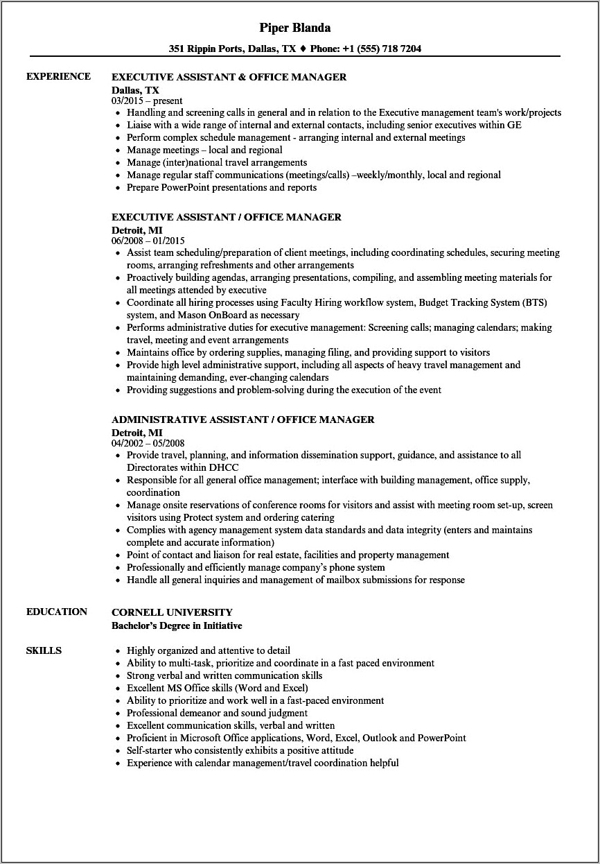 Administrative Services Manager Job Description Resume