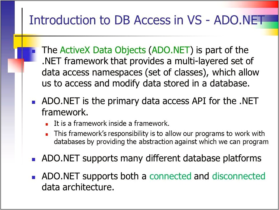 Ado.net Objects Connect To Database In Resume