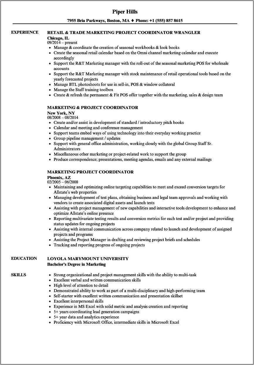 Adverting Project Coordinator To Project Manager Resume