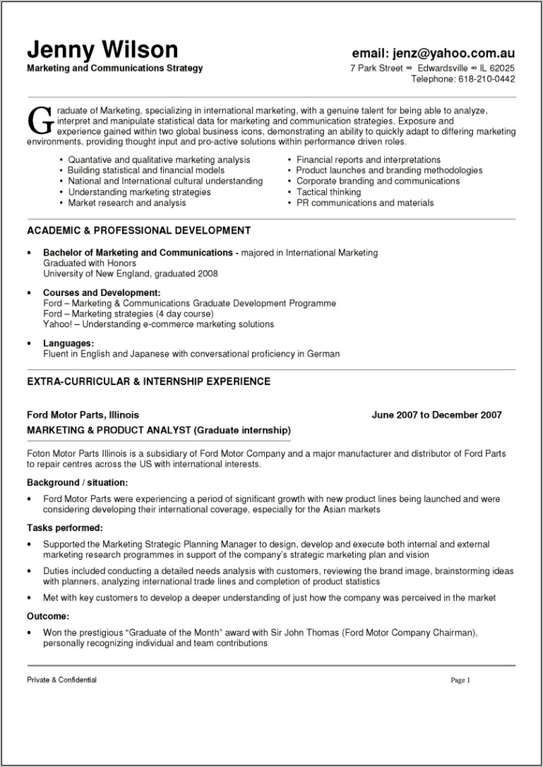 Advertising Recent Grad Objective Statement Resume