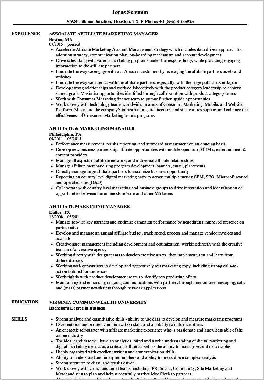 Affiliation And Skills Section On A Resume