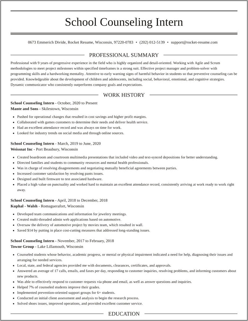 After School Counselor Intern On Resume
