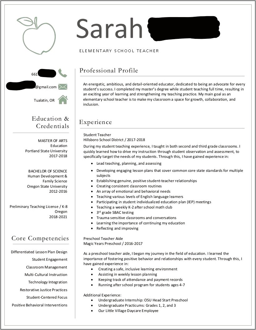 After School Day Care Teacher Resume