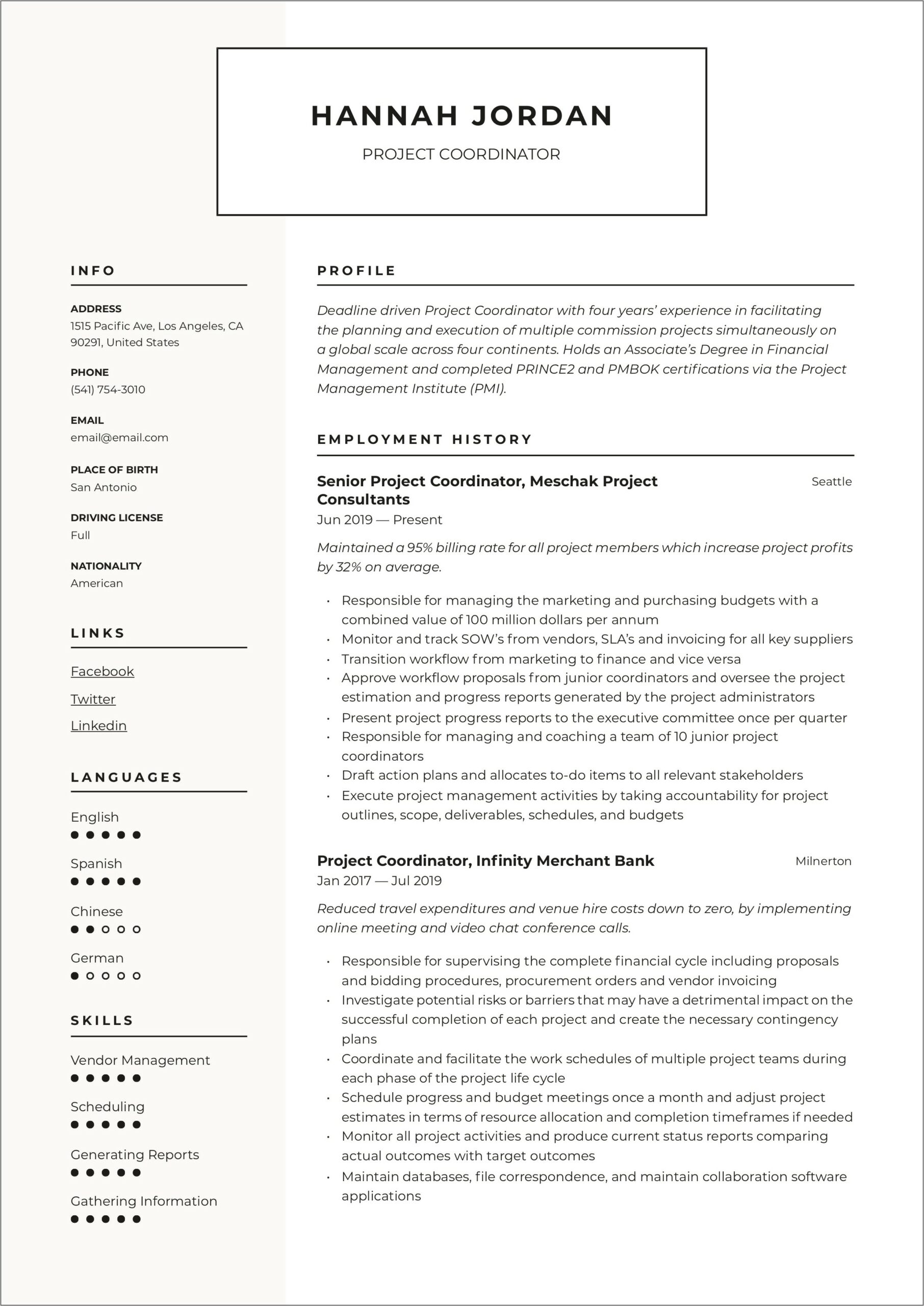Agency Program Coordinator Job Description For Resume