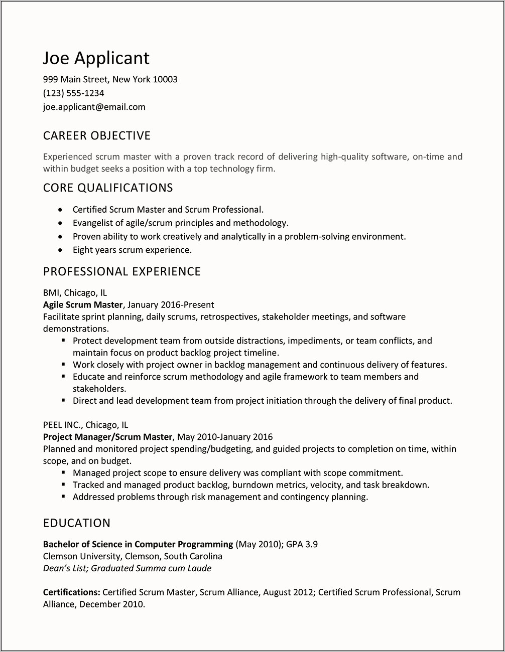 Agile Project Management On Resume