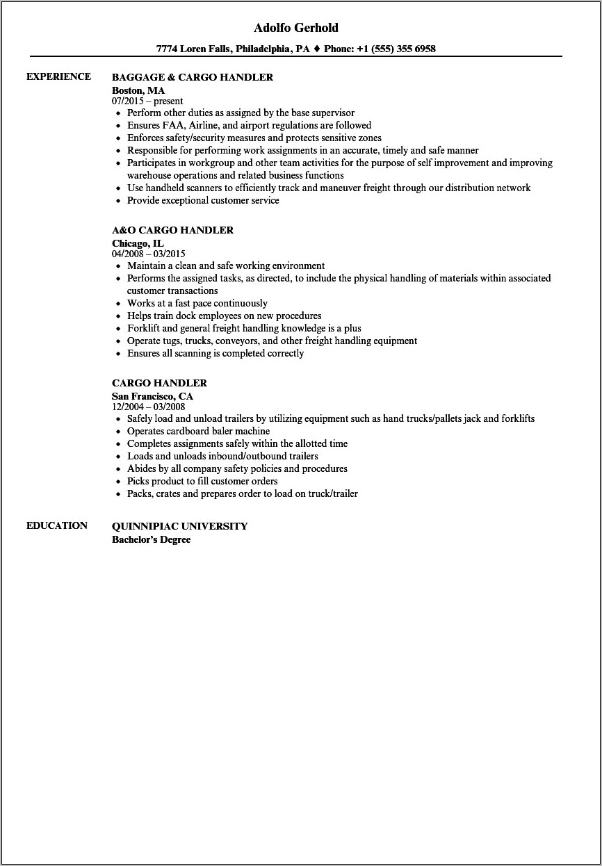 Air Cargo Agent Job Description Resume