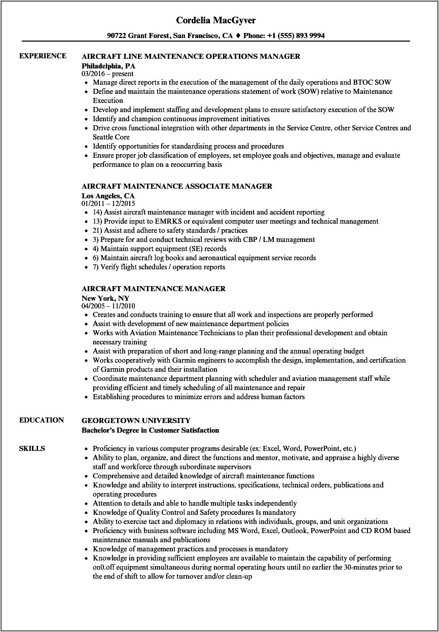 Aircraft Mechanic Resume Objective Examples