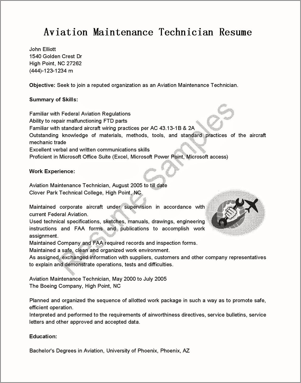 Aircraft Mechanic Resume Template In Psd