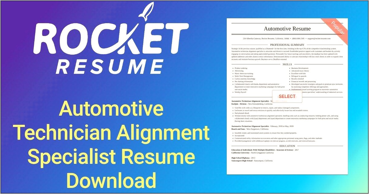 Alignment Technician Resume Objective Physical Strength