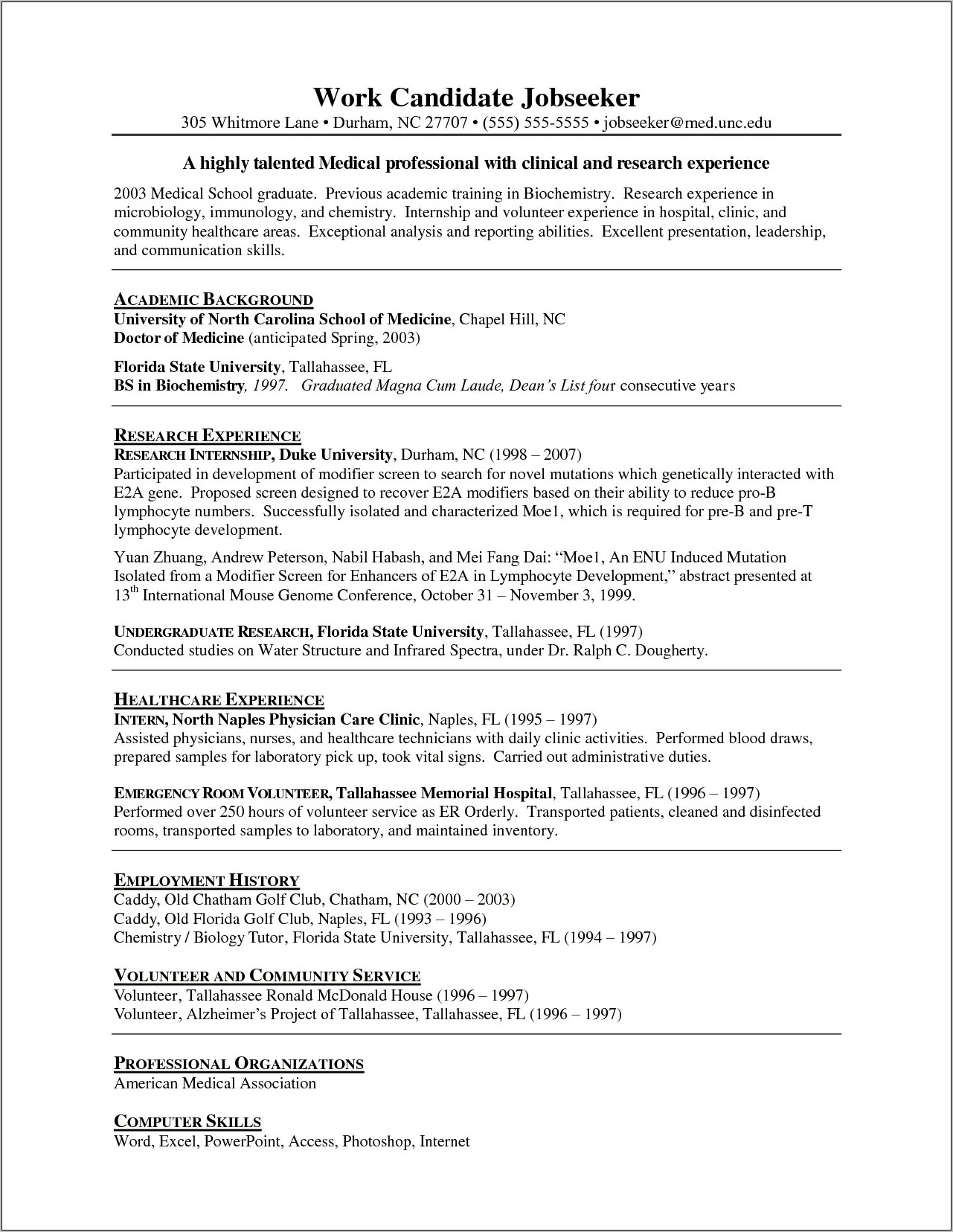 American Med School Application Resume Examples