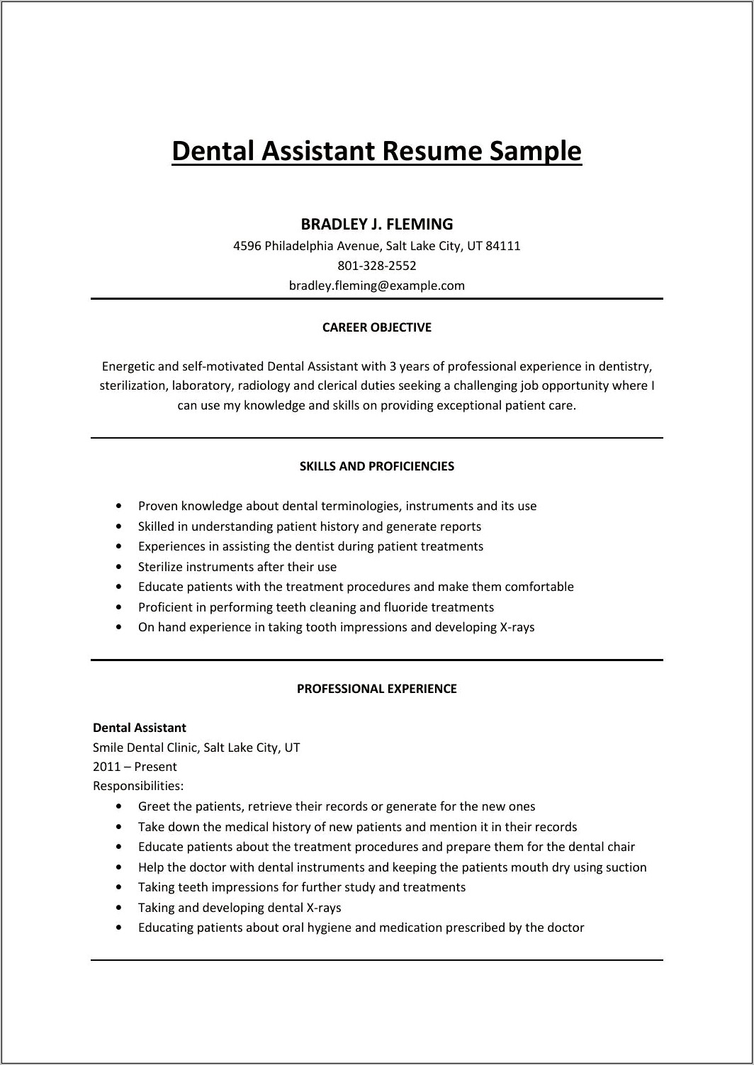 An Example Of A Dental Assistan Resume