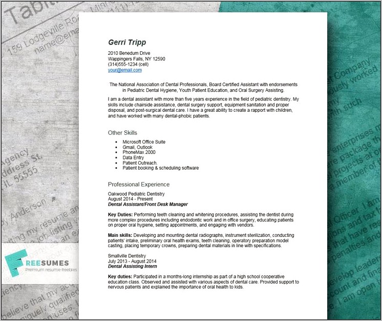An Example Of A Dental Assistant Resume