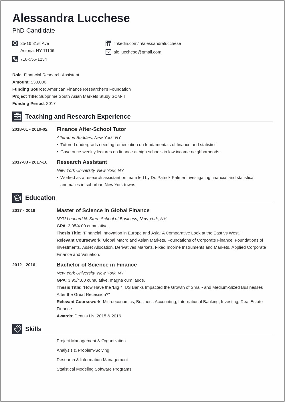 An Example Of A Gre Resume