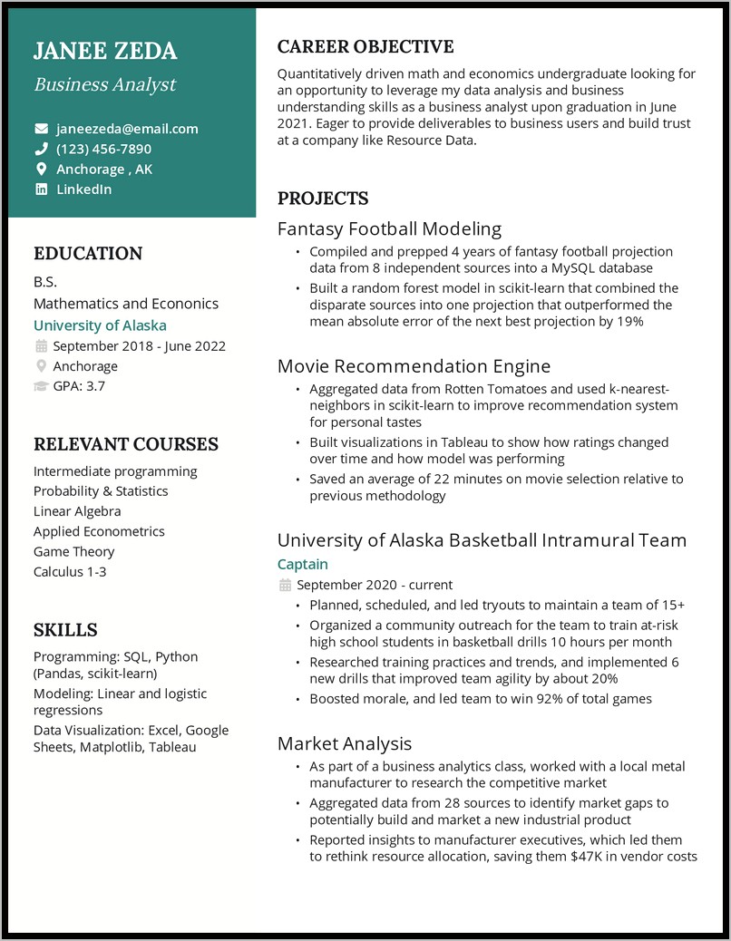 An Example Of A Resume For Students