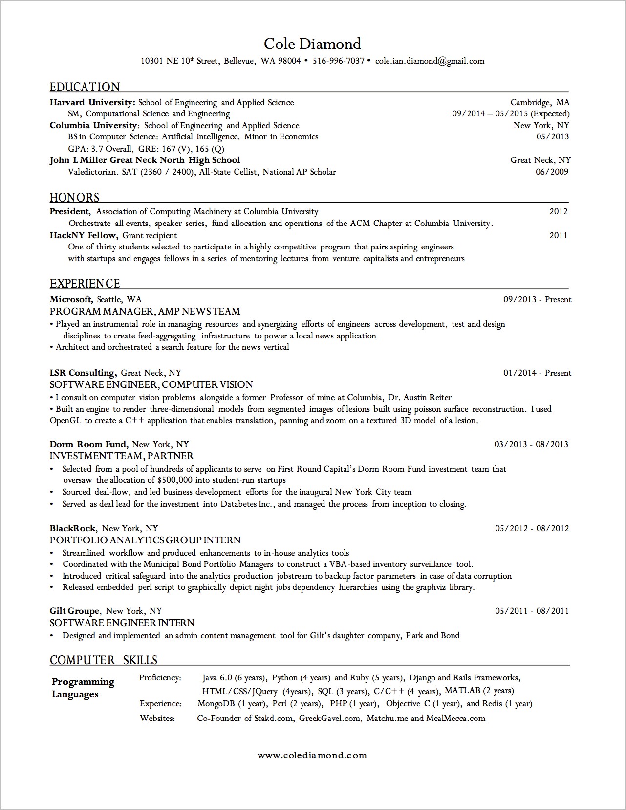 An Example Resume For Harvard Kennedy