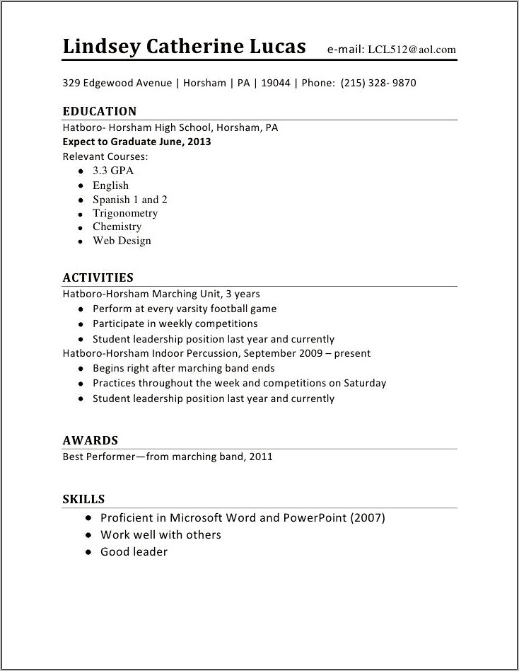 An Sample Of Resume For First Job