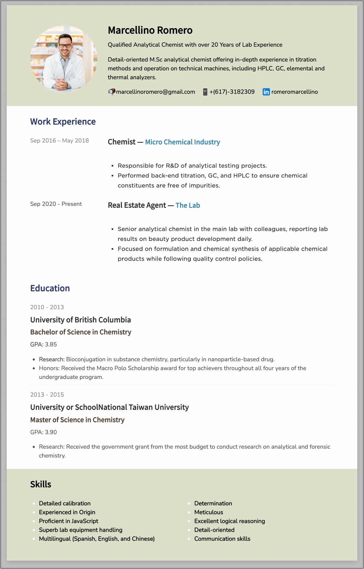 Analttical Scientist Chemist Resume With Objective
