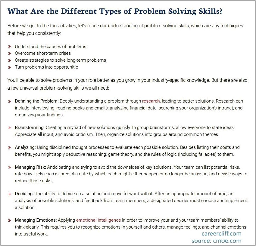 Analytical And Problem Solving Skills Examples Resume