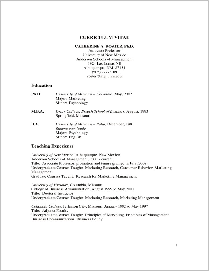 Anderson School Of Management Resume Cover Letter Sample