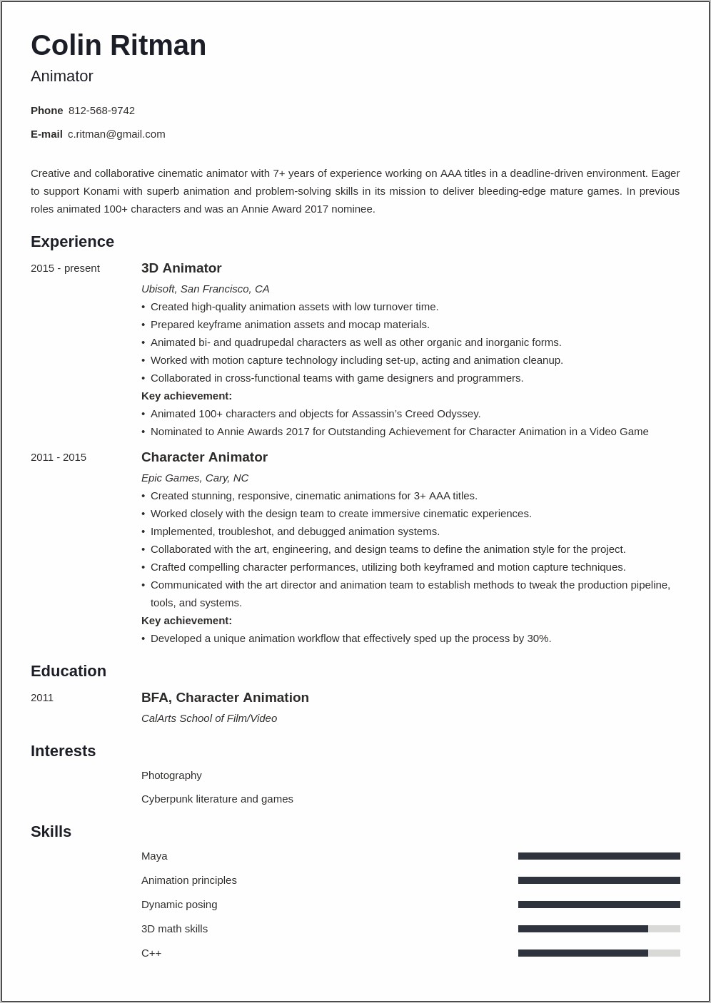 Animation And Media Professional Summary Resume Examples