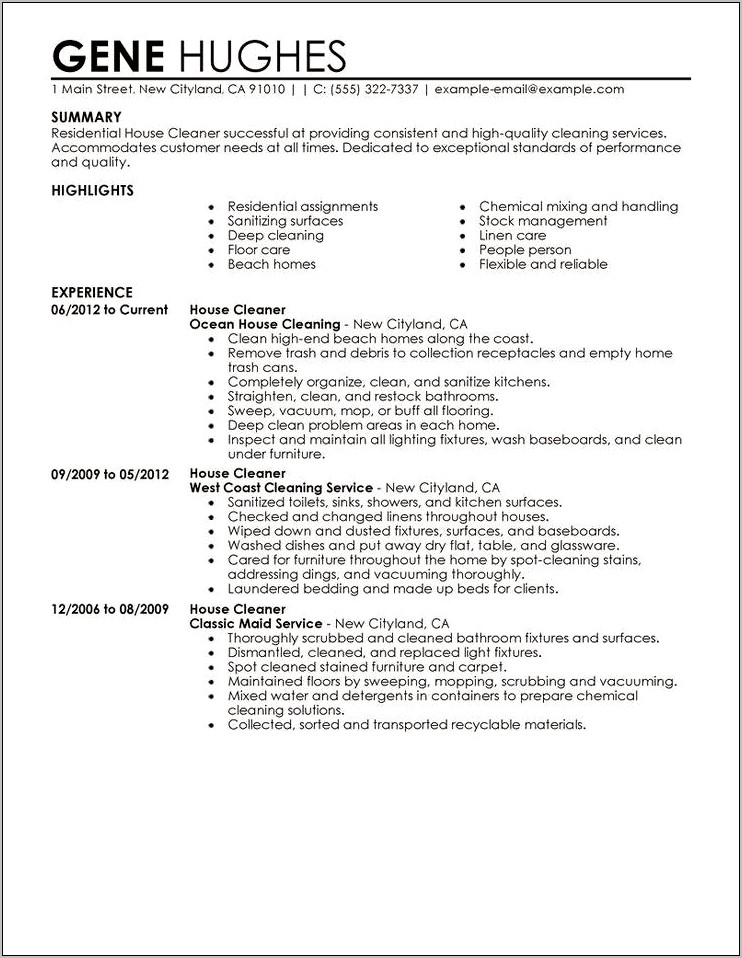Another Word For Cleaning On Resume